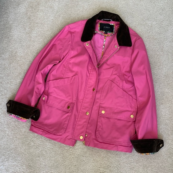 J. Crew Jackets & Blazers - Like NEW! J Crew Barn Jacket in pink with Liberty floral print - size S